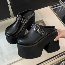 Eilyken Fashion Design Belt Buckle Round Toe Women Slippers Street Style Roman Platform High Heels Party Ladies Shoes