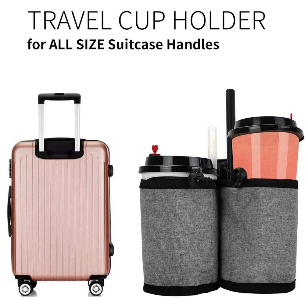 New Luggage Handle Water Bottle Holder Bag Dual Cup Storage Pouch Adjustable Drawstring Drink Carrier For Travel Suitcase Use