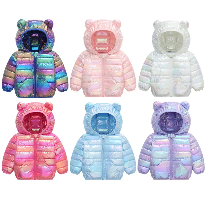 Glossy Fabric Antifouling Boys Girls Hooded Down Jackets Kids Winter Autumn Warm Outerwear Fashion Coat Children Casual Clothing