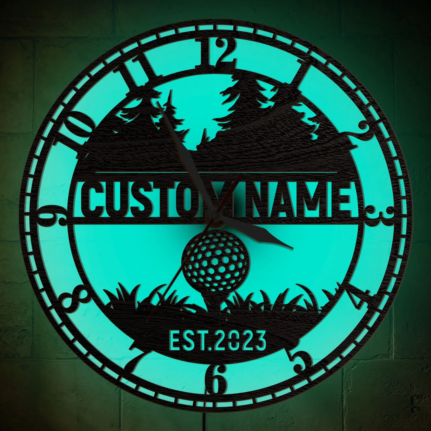 Personalized Golfer Name Wall Clock with LED Backlight for Man Cave Golf Club Golfing Illuminated Sign Glowing Night Light Clock