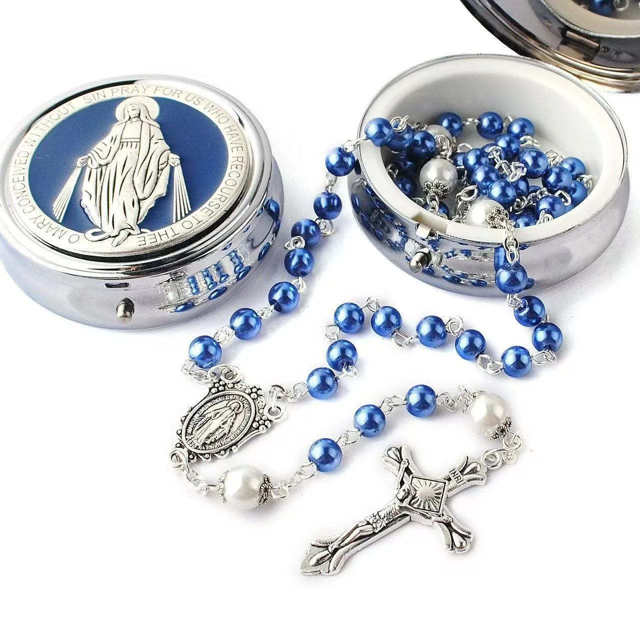 Collier chapelet en verre avec croix Vierge Marie, fait main au crochet, pour la prière catholique, ustensiles religieux, baptême