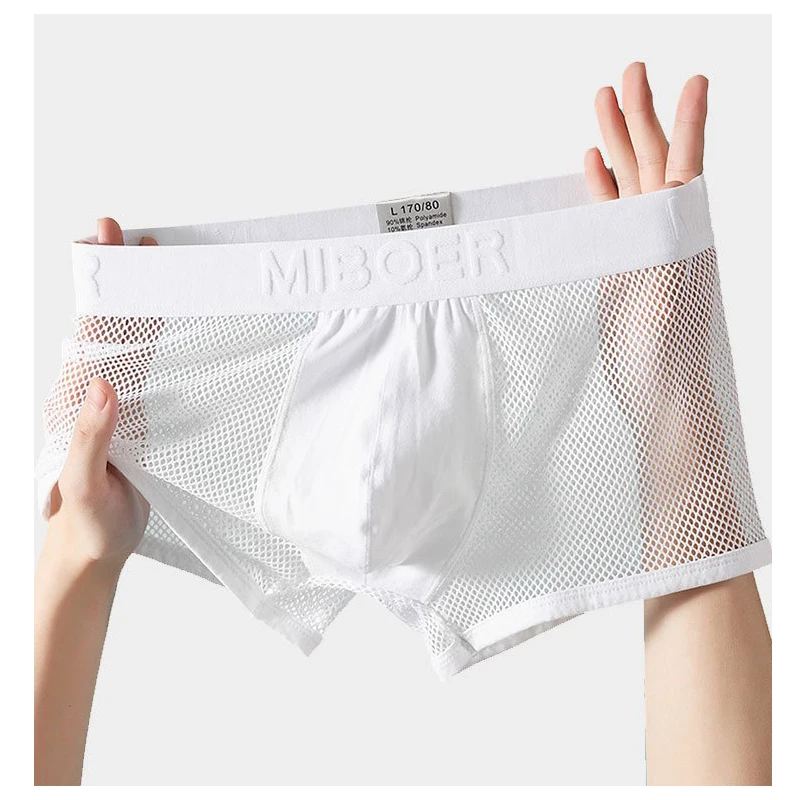 

Ice-Silk High-Stretch Mesh Breathable Men's Underwear Summer Ultra-Thin Cotton-Crotch Athletic Fitness Briefs Boxers Shorts
