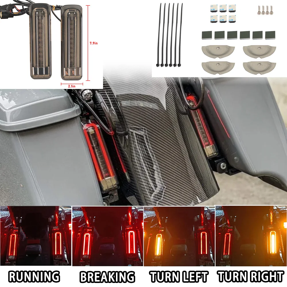 

Motorcycle Rear Saddlebag Accent LED Light Insert Filler Support Amber Turn Signal for Harley Touring Road Glide 2014-2023
