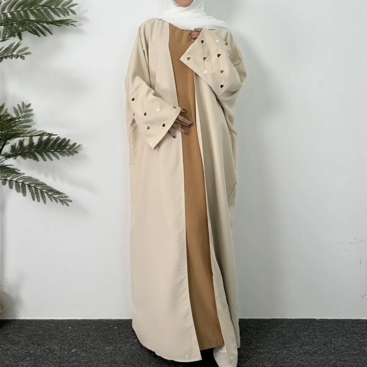 Open Front Abaya Long Sleeve Maxi Length Dress Womens Clothing Muslim Cardigan Abayas Women Jilbabs Embroidery Out Kaftans