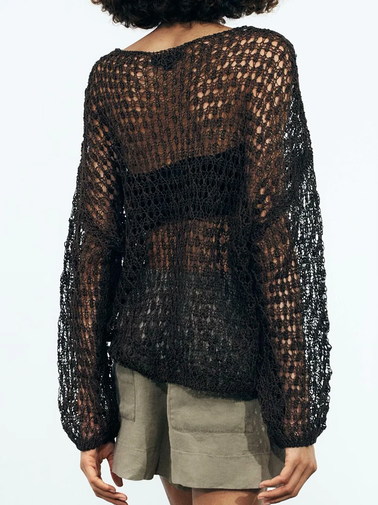 New Arrival Autumn Casual Comfortable round Ne Long Sve Knitted Sweater Hollow Eye Ladies Faion Premium Quali Knitwear