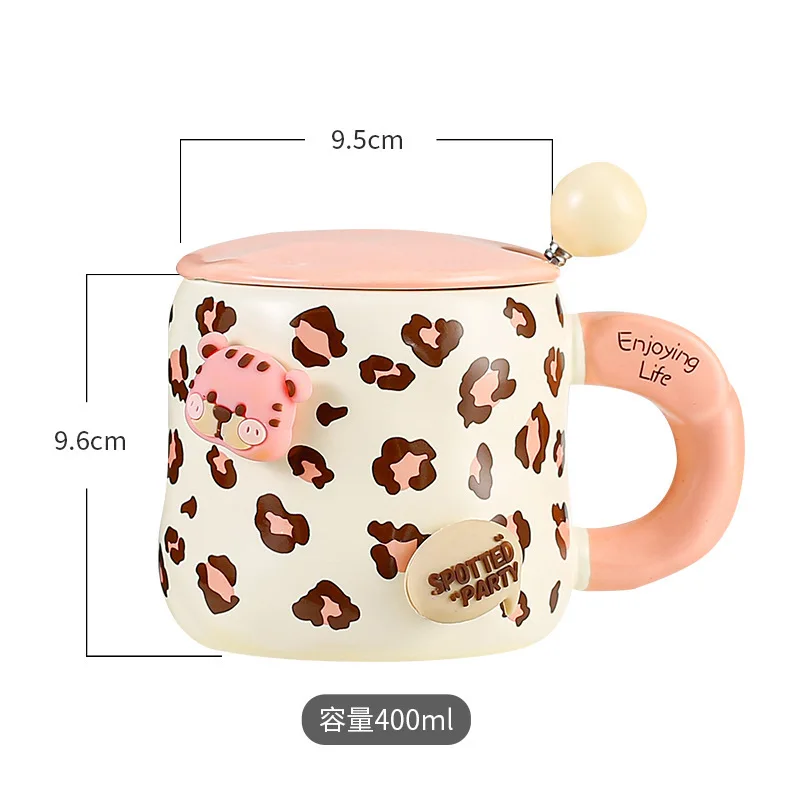 New DIY Creative Ceramic Lid Home Drinking Spoon Makeup With Animal Pattern Gift Cup