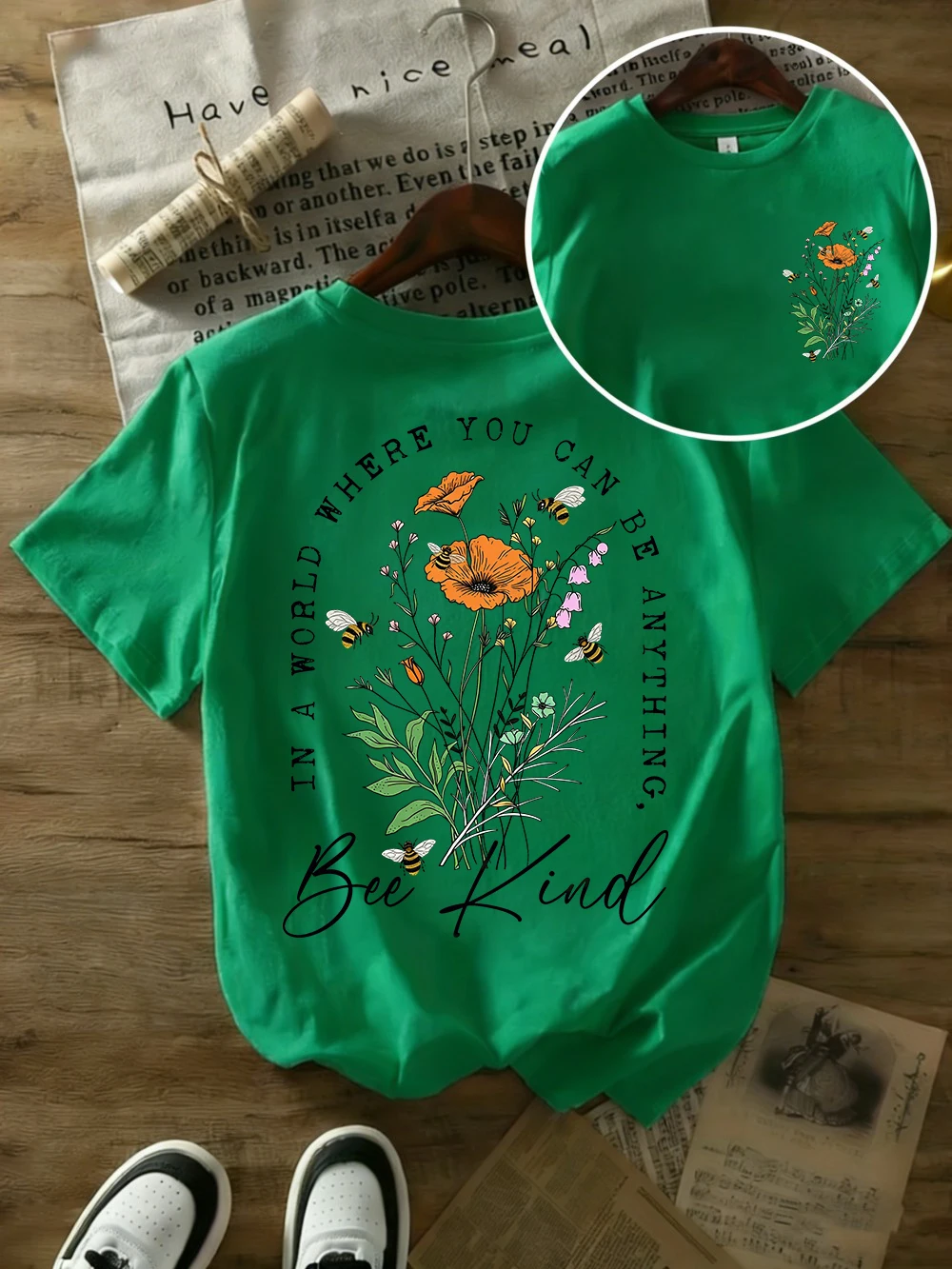Sommer-T-Shirts mit wunderschönen Blumendrucken für Damen, übergroße T-Shirts aus Baumwolle, einfache O-Ausschnitt-Kurzarm-Tops, lässige Damenkleidung – Detail 24