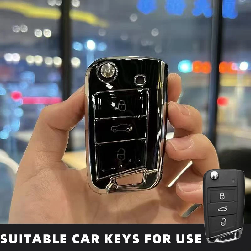 حافظة مفاتيح من البولي يوريثان للسيارة لسيارة VW Volkswagen Golf 7 MK7 Tiguan MK2 T-roc T-cross Skoda Octavia Kodiaq Karoq Seat Ateca Leon Fob