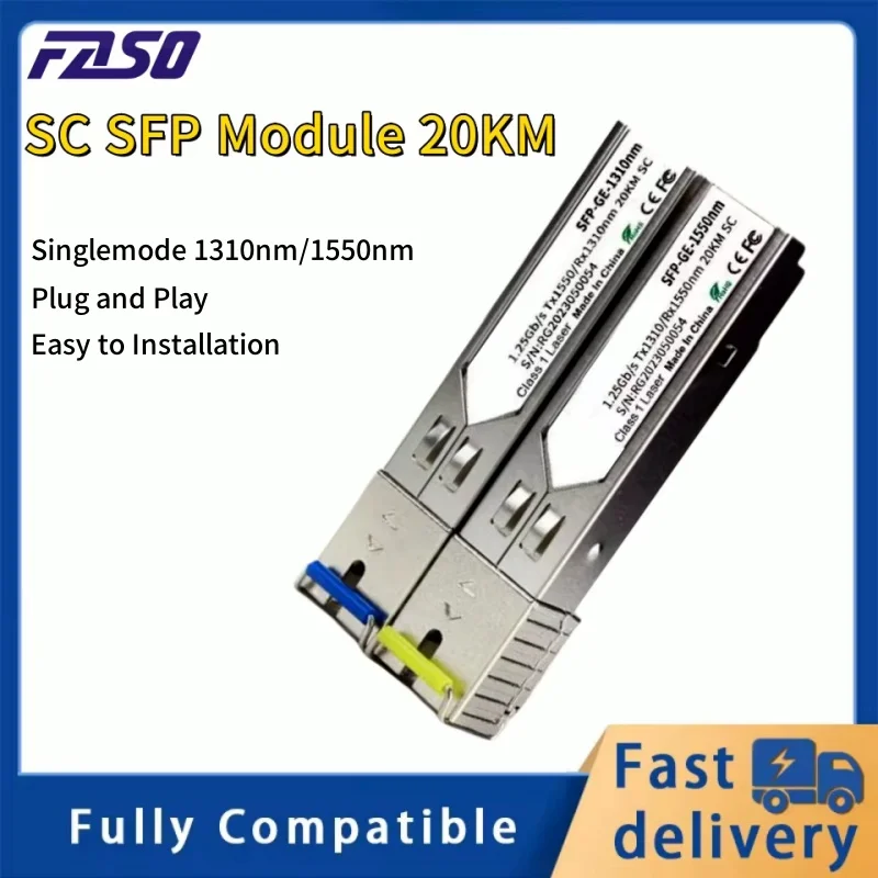 

1.25Gb Fiber SFP Optical Transceiver Module SC 20KM 1310nm/1550nm Singlemode Gigabit DDM Compatible with Cisco/Mikrotik Switch