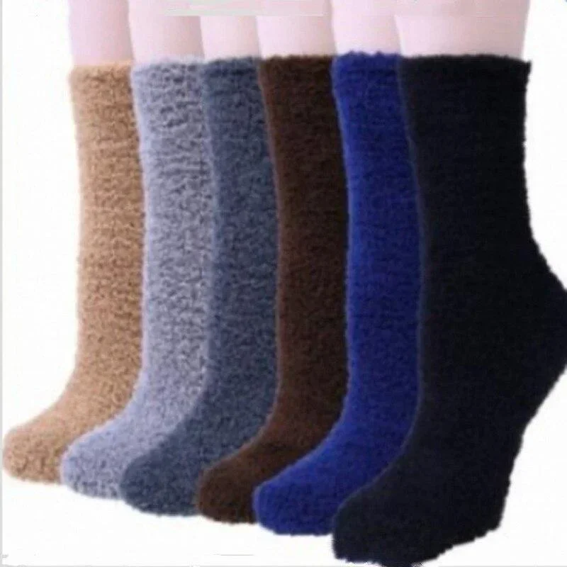 Men\'s Winter Coral Fleece Home Floor Socks Sleeping Tube Socks Solid Color Men\'s Socks