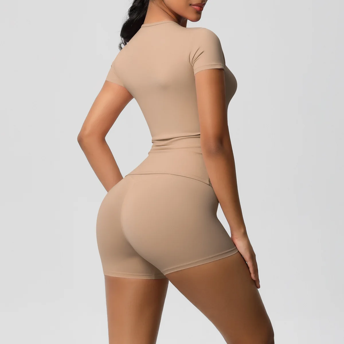 

2PCS Gym Set Summer Short Sleeve Yoga Set Breathable Stretchy GYM Yoga Cycling Short Fitness Sports Suits Women's Tracksuits