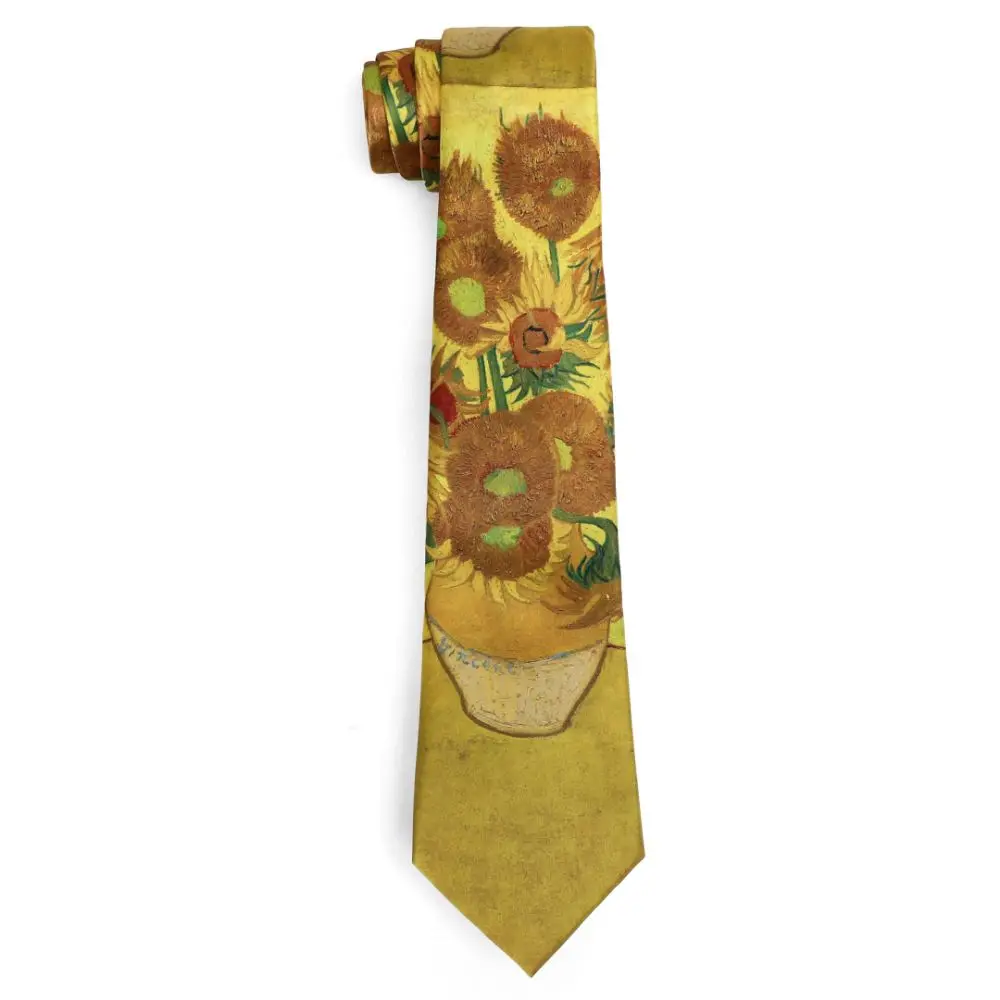 Unique Flower Oil Painting Men's Ties Vintage Van Gogh Casual Necktie Polyester Slik Soft Smooth Bow Tie Shirt Party Accessories
