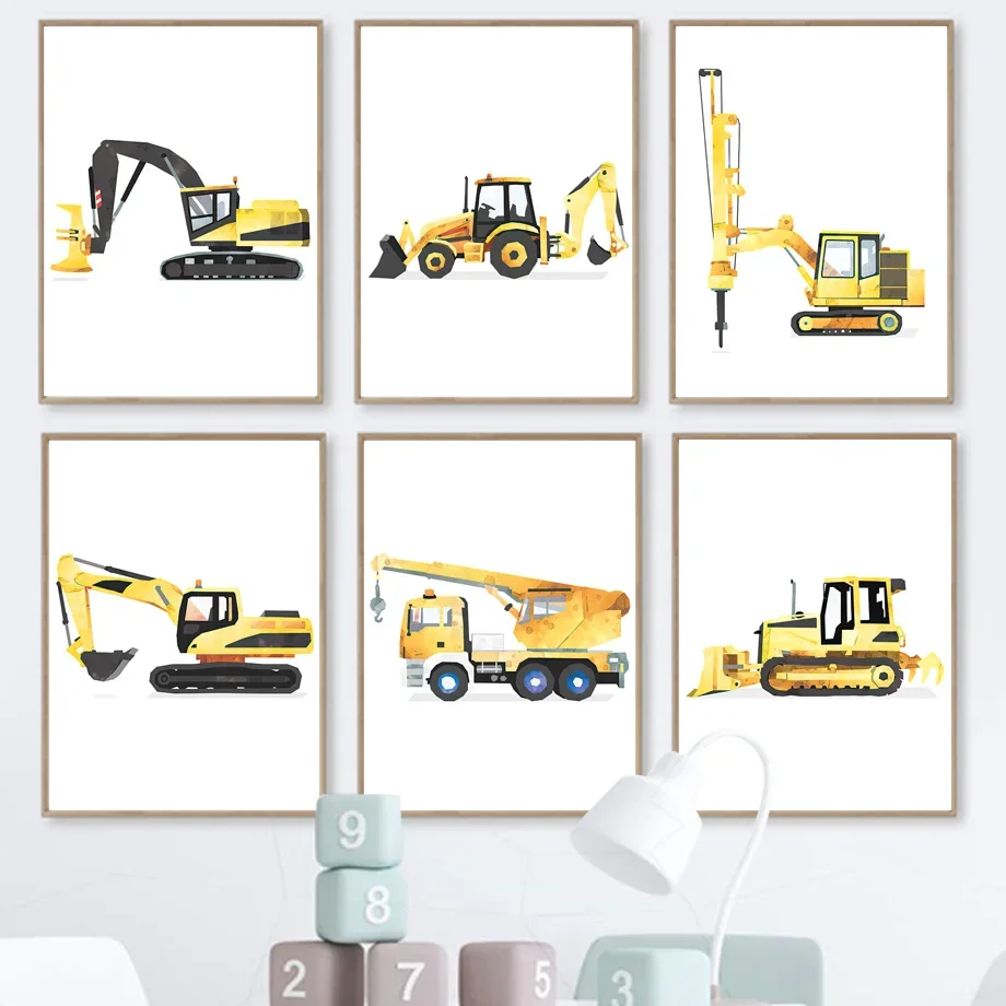 Farm Tractor Breaker Loader Crane Truck Excavator Wall Art Canvas Painting Nordic Poster And Print Wall Pictures Kids Room Decor