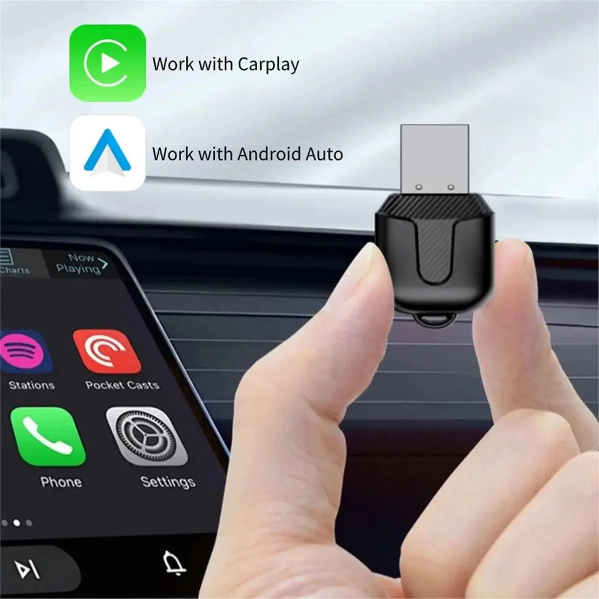 T519C Tools-Wireless CarPlay and Android Auto Adapter Plug and Play Smart Mini Box Wired to Wireless Auto Connect Adapter for Ca