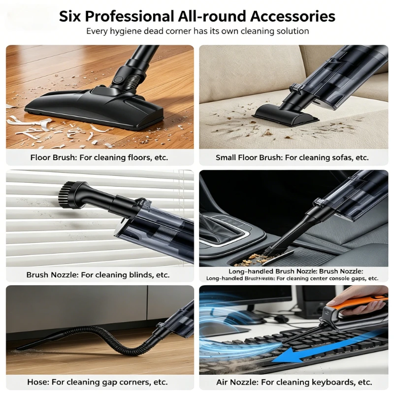 Multifunction Wireless Handheld Car Vacuum Cleaner Cordless Mini Auto Vacuum With LED Light Rechargeable For Home & Car Use（