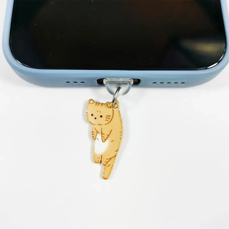 Niedlicher Legierungs-Staubschutzstecker mit tropfendem Kätzchen für Mobiltelefone, Typ-C, Anhänger, Schlüsselanhänger, DIY-Paar-Accessoire – Detail 2