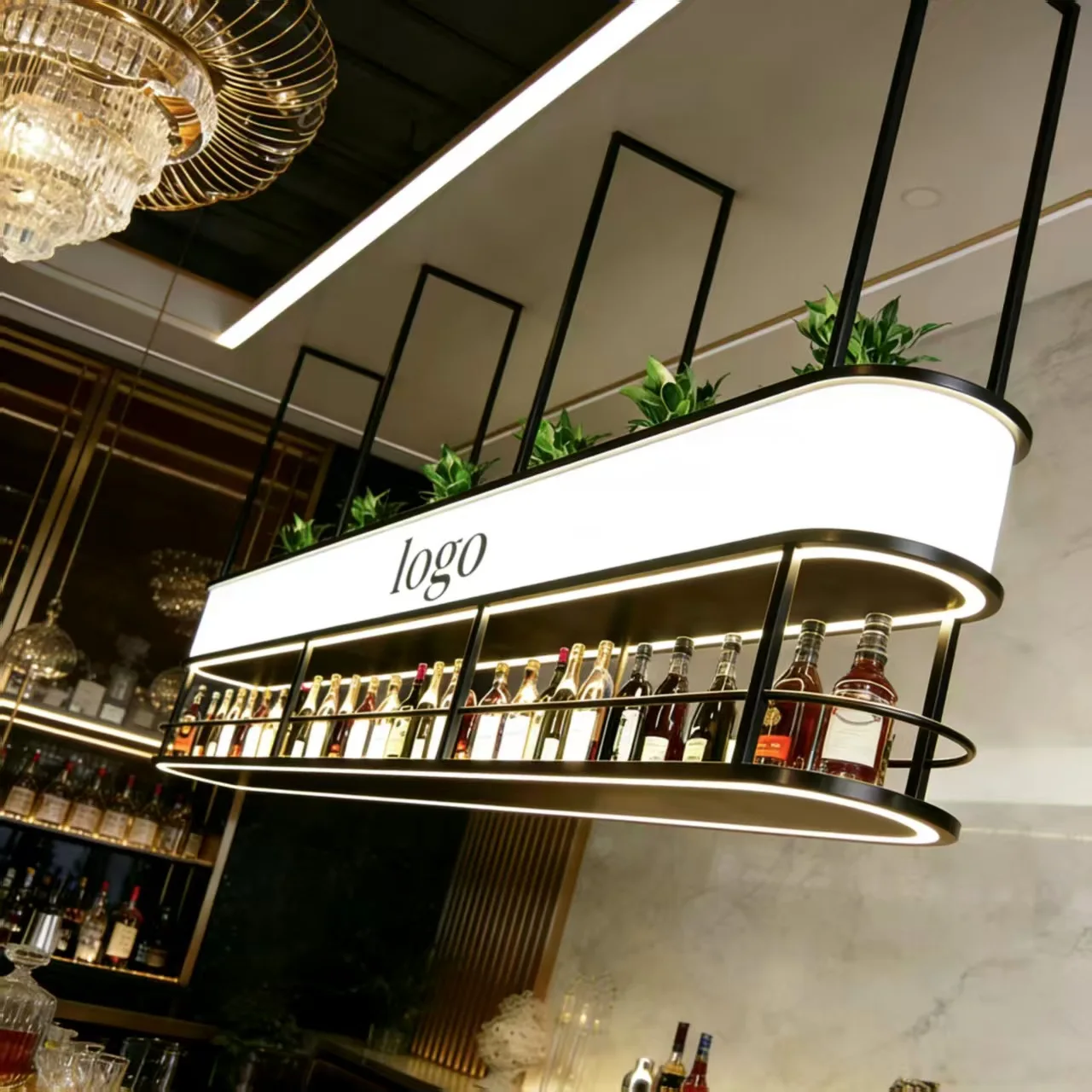 Wine rack Hanging cabinet Bar rack Restaurant wall Wrought iron upper rack Hanging wine cabinet Wine glass rack Display rack