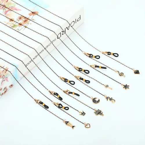 Moda hexagrama estrella Luna negro oro colgante gafas cadena cordón joyería para mujer moda piedra preciosa máscara titular cuello cuerda