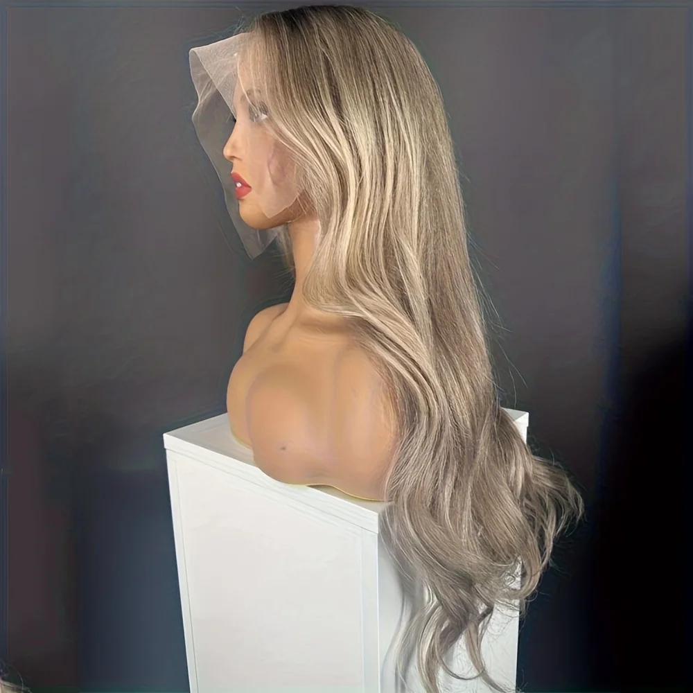 Soft Highlight Blond Wave Hair 150 density and 13×4 100%human hair wig lace front wig, with baby hair pre plucked and f view 3