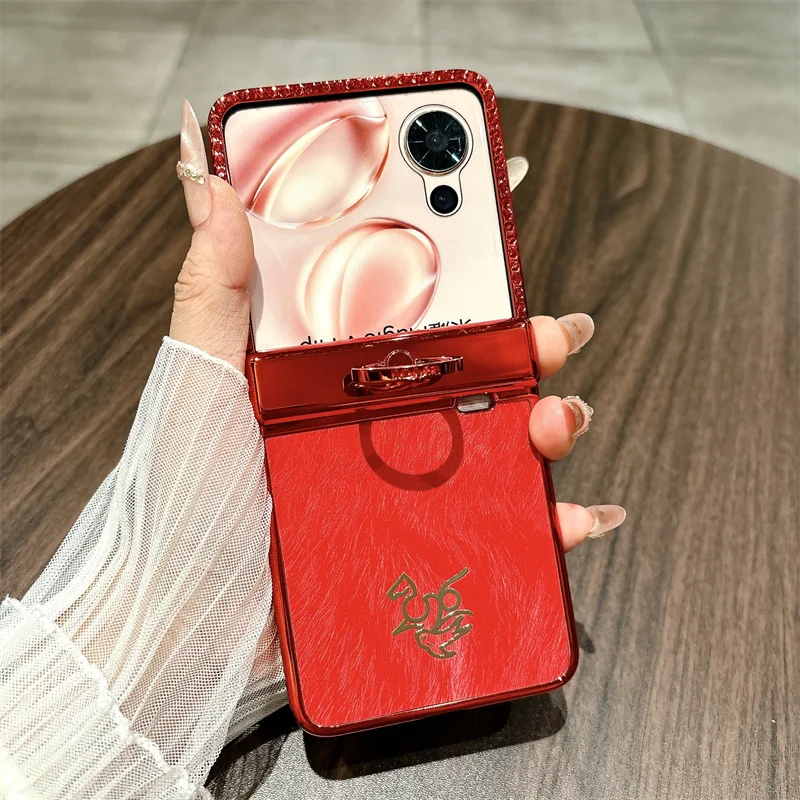 

Honor Magic V flip 2 Luxury Electroplated Case with Tempered Glass Film Ring Holder Lens Hinge Protection Shockproof Cover