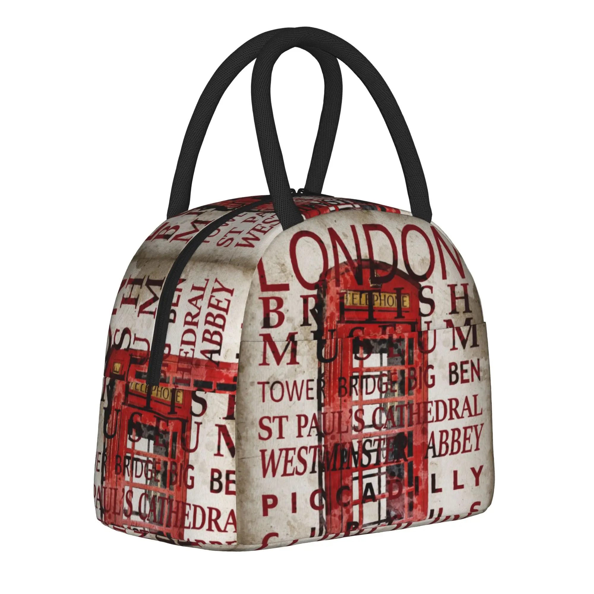 London Insulated Lunch Bag Thermal Bag Reusable,Lunch Container British English Letters UK Large Tote Lunch Box Bento Pouch