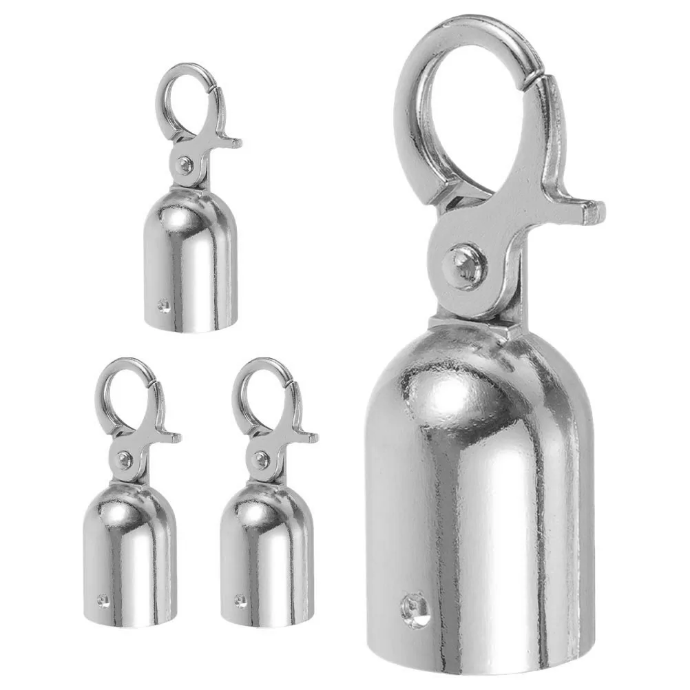 

4pcs Silver Rope End Cap Boat Accessories Barrier System Snap Rope Fittings Hooks Cord End Caps For Crowd Control Rope Fittings
