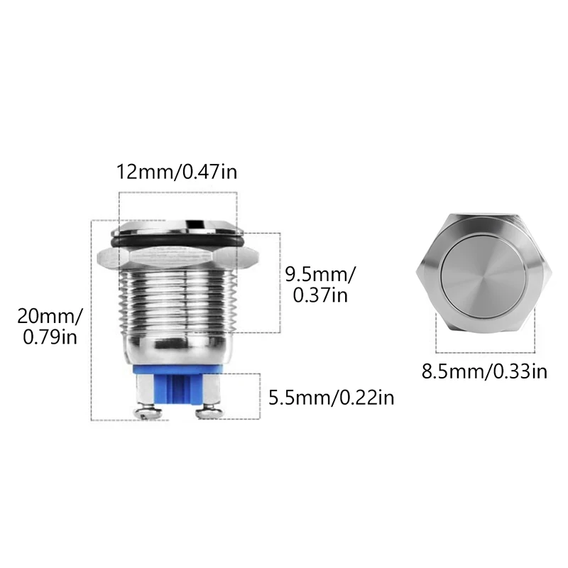Round Flat Head Normally Open/Normally Closed Metal Push Button Switch 12MM Self-locking Reset Start Stop