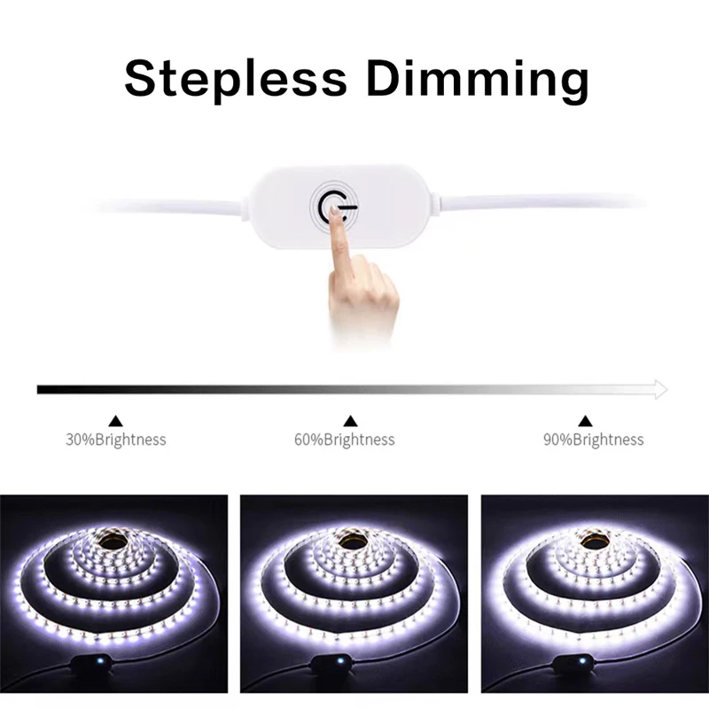 5V 2835 LED Strip Light Touch Sensor Switch Dimmable USB Flexible LED Tape Ribbon Light For Mirror Cabinet Stair Decor Lighting