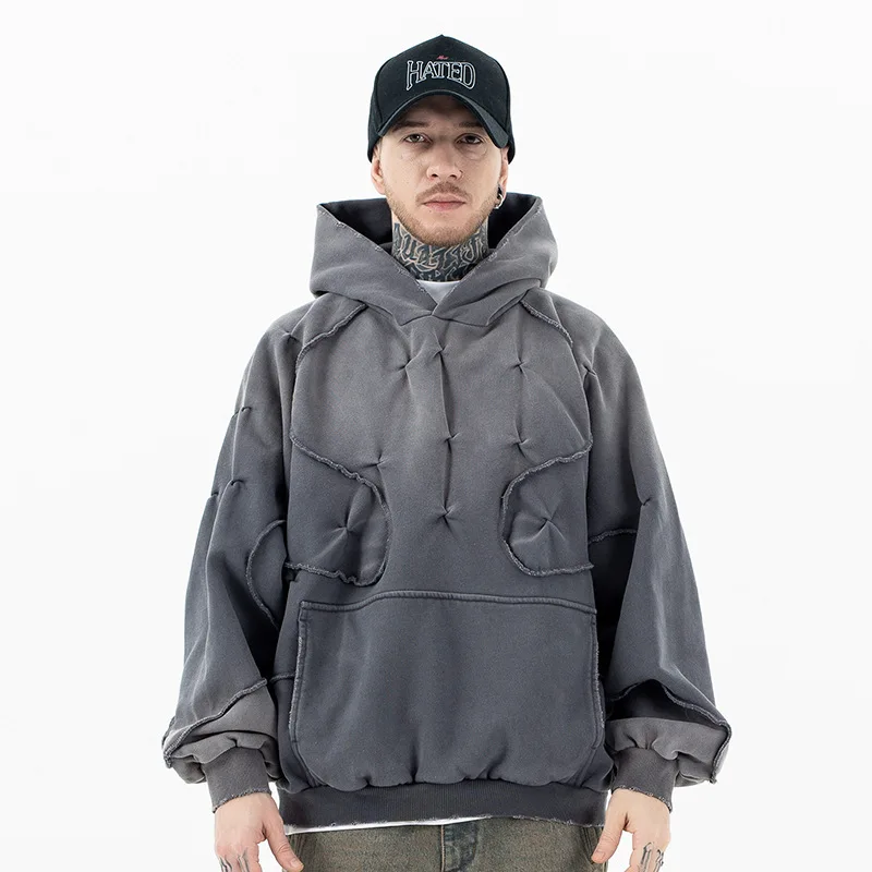 Stitching deconstructed gradient dyed heavy hoodie