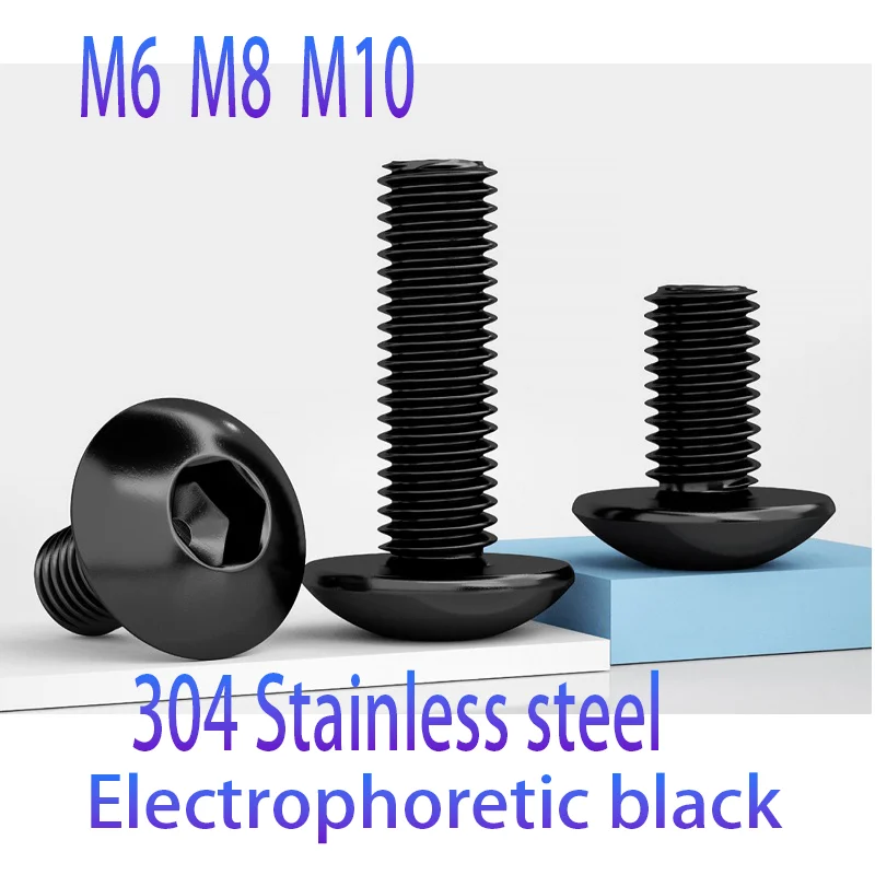 304 stainless steel electrophoretic black Large flat head hexagonal machine screw M6M8 M10 Mushroom head screw