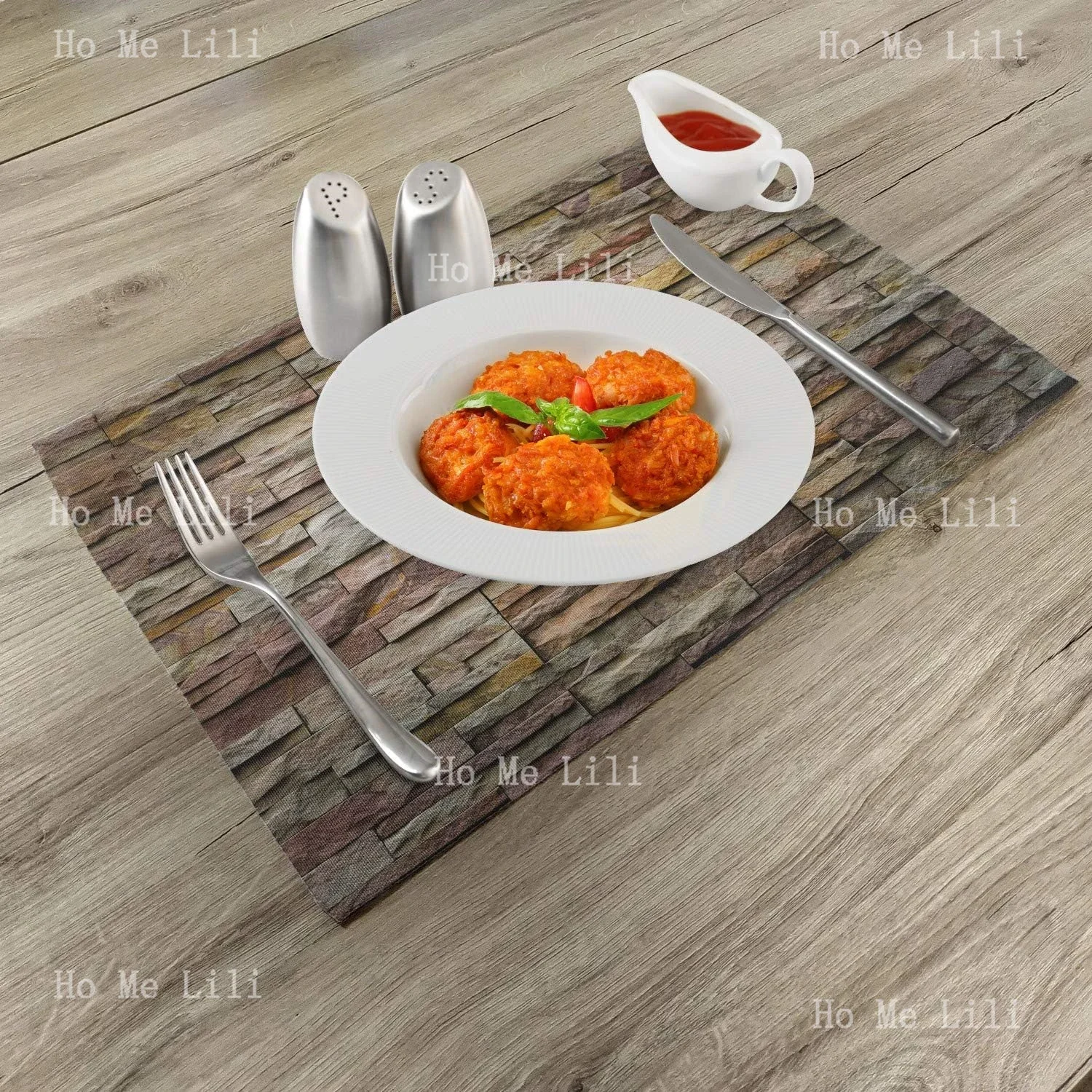 Marble Print Place Mats Urban Brick Slate Stone Wall Rocks Featured Facade Architecture Town Picture Fabric Placemats