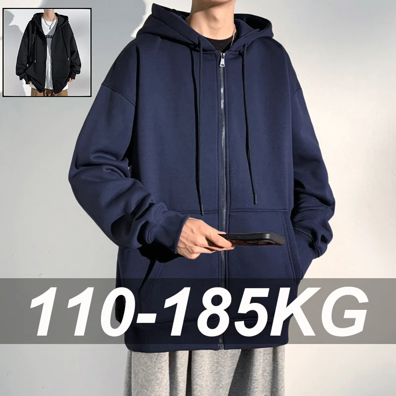 

Мужская куртка-кардиган на молнии с капюшоном, куртка больших размеров, весенне-осеннее пальто, повседневное свободное пальто, тяжелая модная мужская верхняя одежда с длинными рукавами