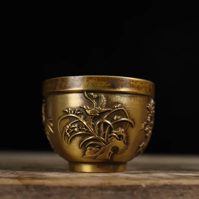 

Brass Wine Cup Plum Orchid Bamboo Chrysanthemum Wine Cup Tea Cup Vintage Home Decor Wine Cabinet Decoration Small Dragon Phoenix