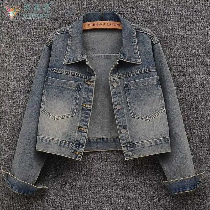 

HOT SALE Autumn New Women's Denim Jacket Vintage Streetwear Korean Short Cowboy Coat LongSleeve Denim Top Outdoor Causal Outfits