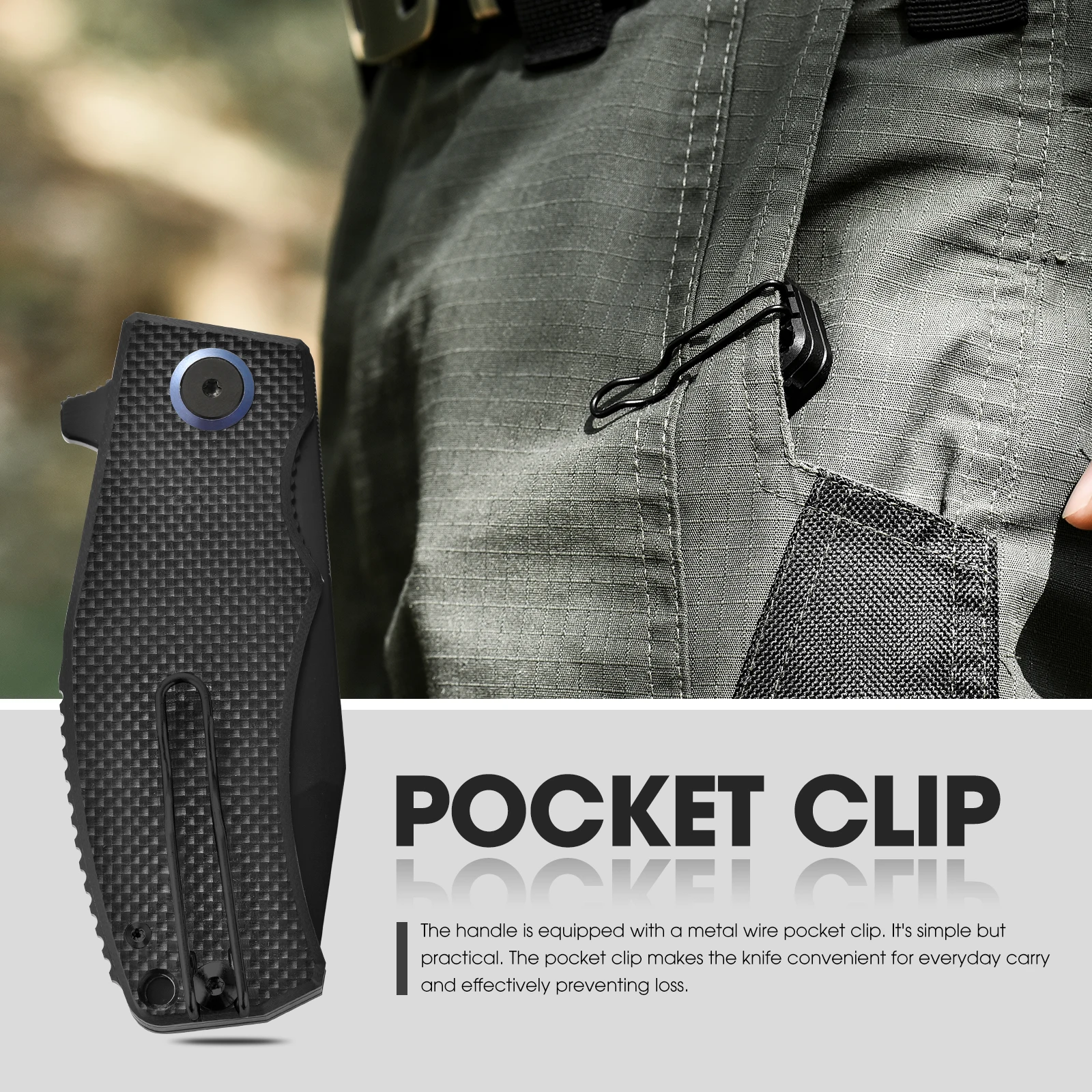 Harnds Revenant CK6128 Pocket Knife G10 Handle,D2 Steel Tanto Blade EDC Knife with Pocket Clip, Sharp Survival Hiking Knives - view 3