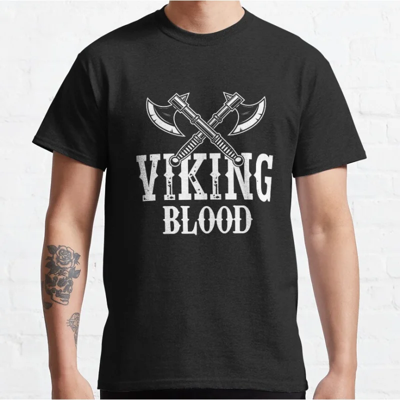 

Viking Blood Norse Mythology Nordic valhalla God Short-sleeve crewneck T-shirt for men Large size Adult S-6xl Tops