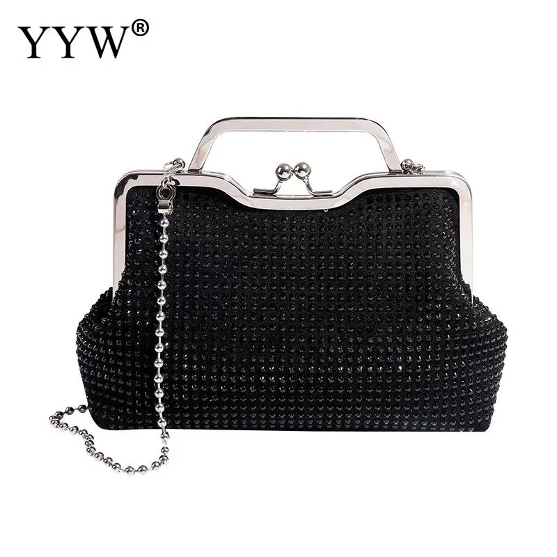 Vintage Handle Rhinestones Evening Party Clutch Bag Shiny Purses Handbags Metal Handle Luxury Designer Handbag Womens Hand Bag