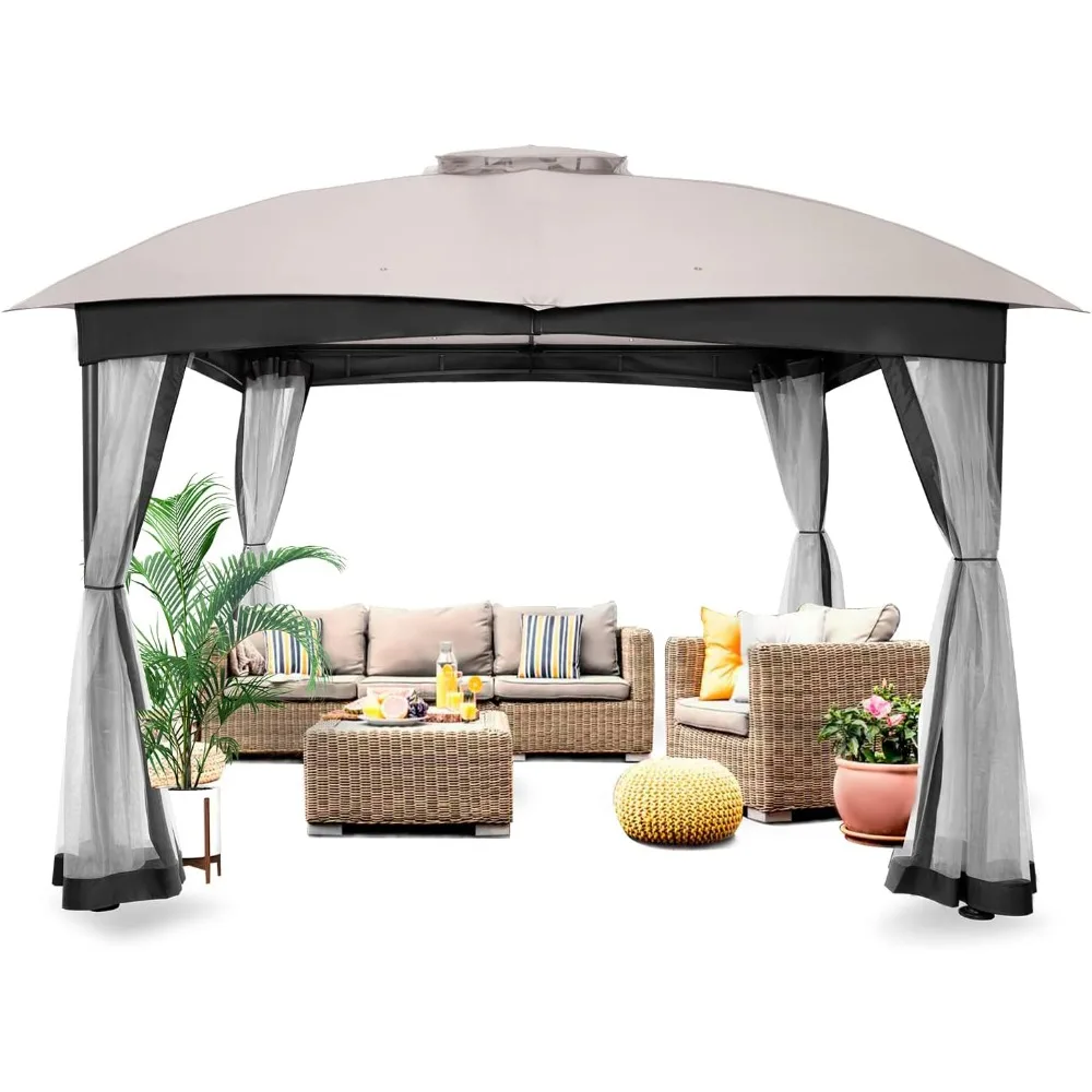 10x10 Patio Gazebo, Canopy Gazebo with Netting and Sandbags, Patio Gazebo Double Vent Heavy Duty