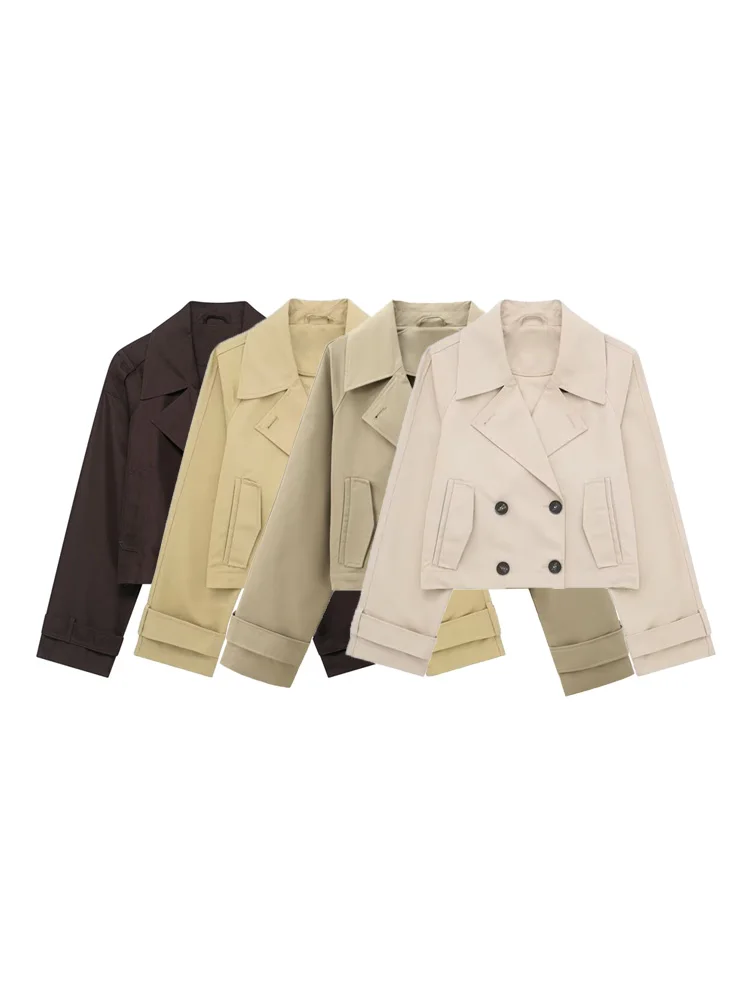 

TRZA Women's Double Breasted Trench Coat with Pockets Lapel Collar Long Sleeve Chic Outerwear Fashion Top