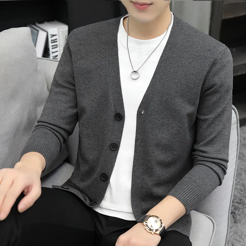 

Мужской свитер с v-образным вырезом, кардиган, тонкая зимняя верхняя одежда, вязаный, повседневный, на пуговицах, дышащий цвет, длинный све