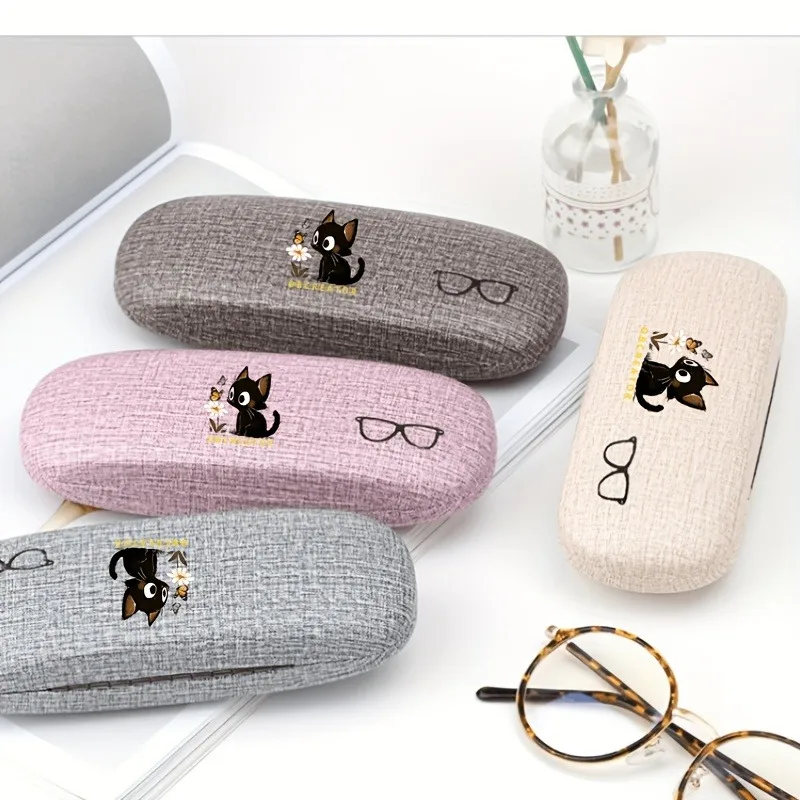 Unisex Eyeglass Case with Cat Pattern Men's Reading Glasses Holder Square Frame Compatible Two Color Options Available