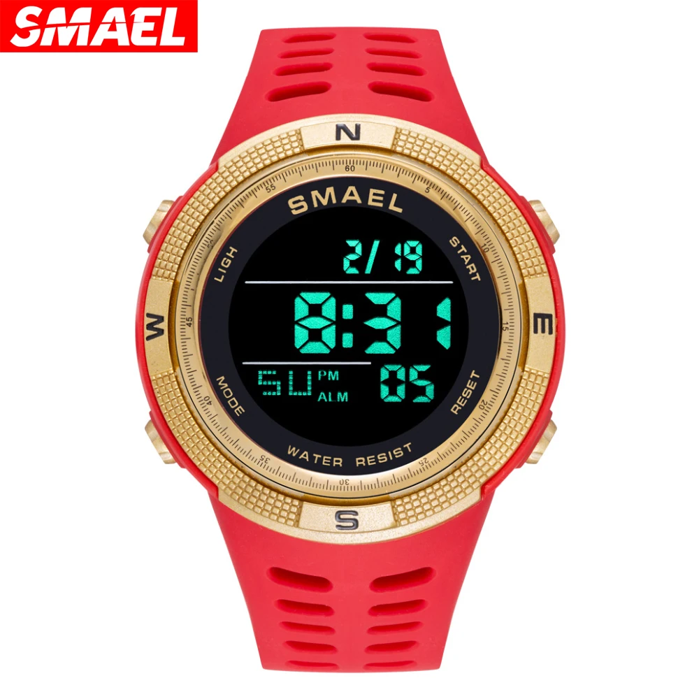 SMAEL Young Men\'s Red Digital Watch with Stopwatch Alarm Military Watch for Student Waterproof Auto Date Electronics Wristwatch