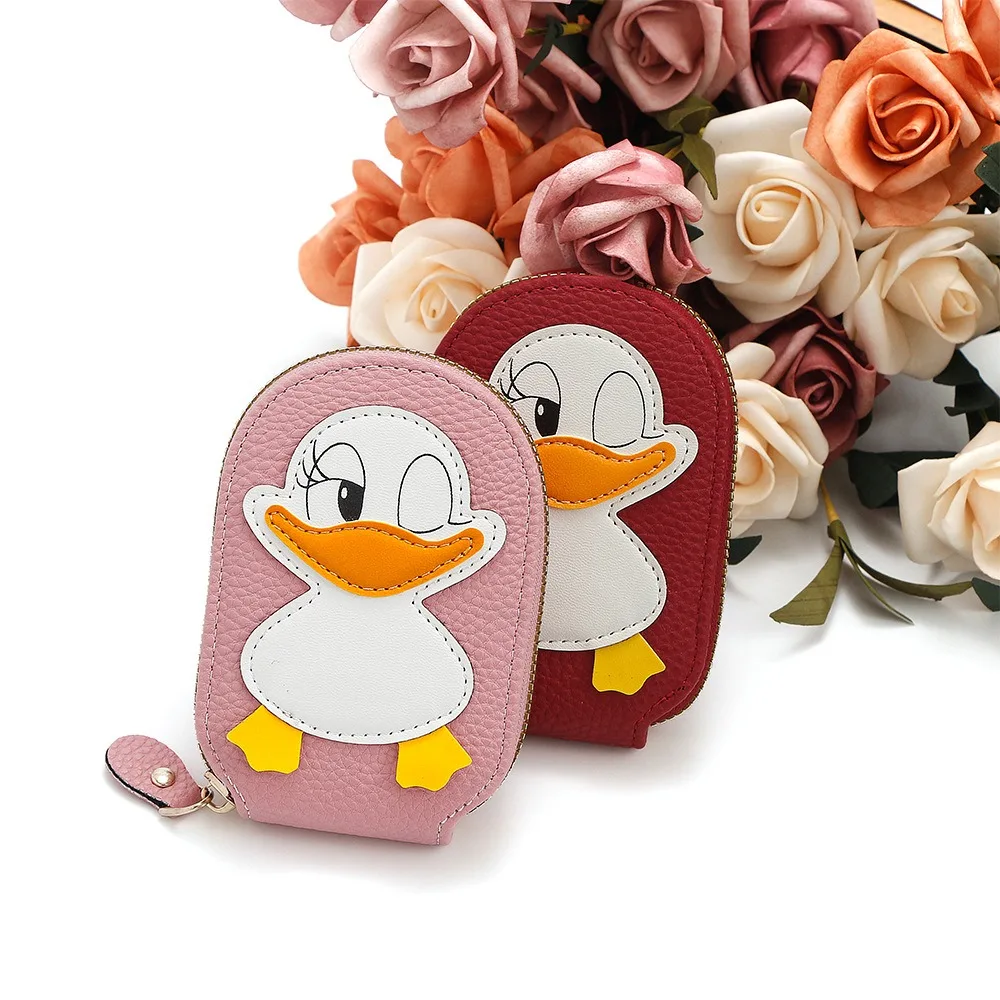 Bolso de tarjeta de pato bonito a la moda, tarjetero de PU de gran capacidad, monedero pequeño de alta calidad para mujer