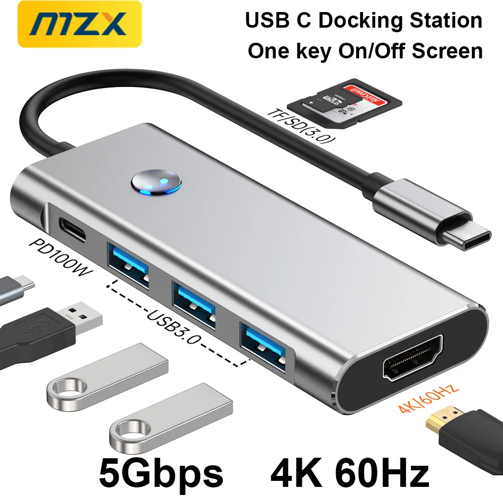 MZX 4K 60Hz HDMI-compatible Docking Station USB C Hub Tipo Type A Extensor Dock Concentrator 3 0 Laptop Notebook PC Accessories