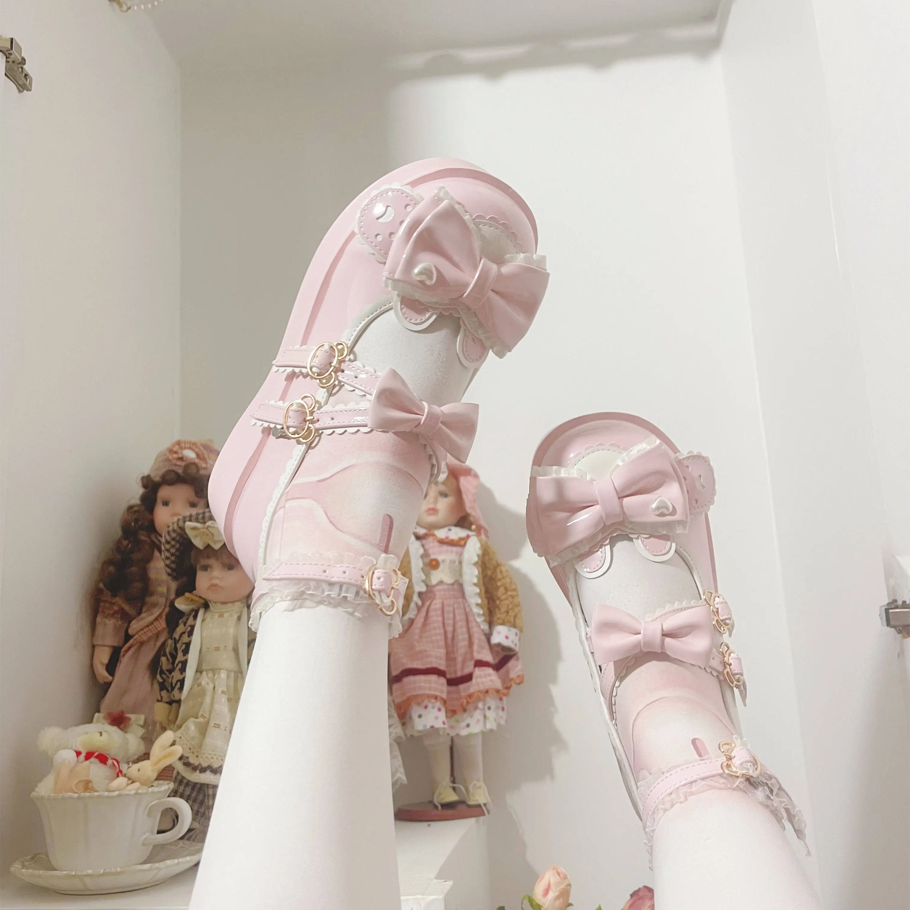 Japanese Original Lo Shoes Milk Rabbit Lolita Shoe Platform Muffin Shoes Women's College Style Sweet Cute Bow Single Shoe Women