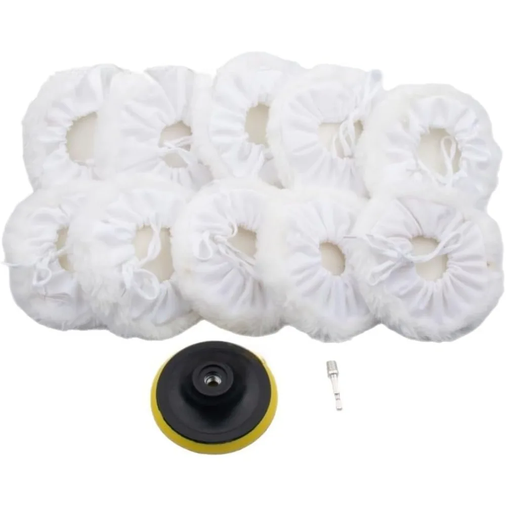 

12 шт., набор шерстяных полировальных подушечек 4 дюйма с адаптером для швабры, совместимый с автомобильным полировщиком, полировкой мебели из гранита и дерева K