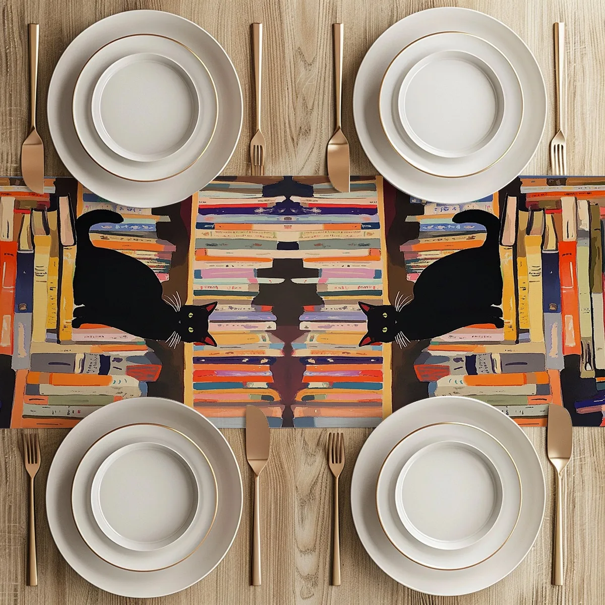 Stack of Books Literary Style Decoration Table Runner Cabinet Kitchen Table Flag Restaurant Festival Party Gift Wedding Table