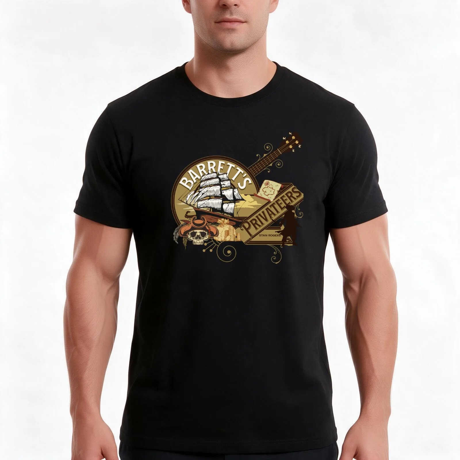 Barretts Privateers Pirate Ship Sea Shanty T-Shirt, Summer Casual Cotton Tee, Oversized Streetwear Tops, Vintage Graphic Print