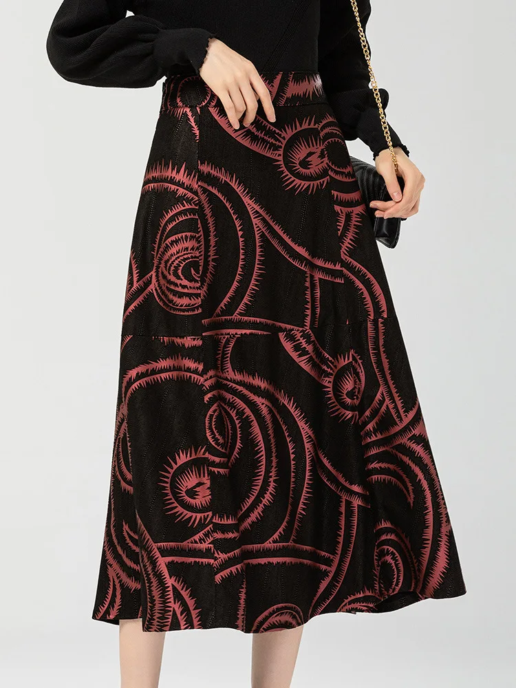 Leather Skirts Woman 2026 Trend Spring Autumn Fashion High Waist Slim Jupe Longue Femme Real Sheepskin Big Swing Printed Skirt