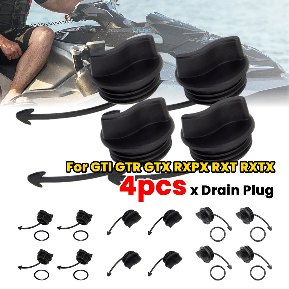 4Pcs Black Drain Plug & O-Ring 292001352 292001320 292002024 Drain Plug Cover Caps Compatible with SeaDoo Spark RXT GTI GTX Wake